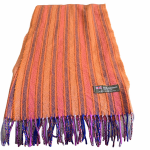 Cashmere Orange & Purple Striped Scarf Made in Scotland 100%